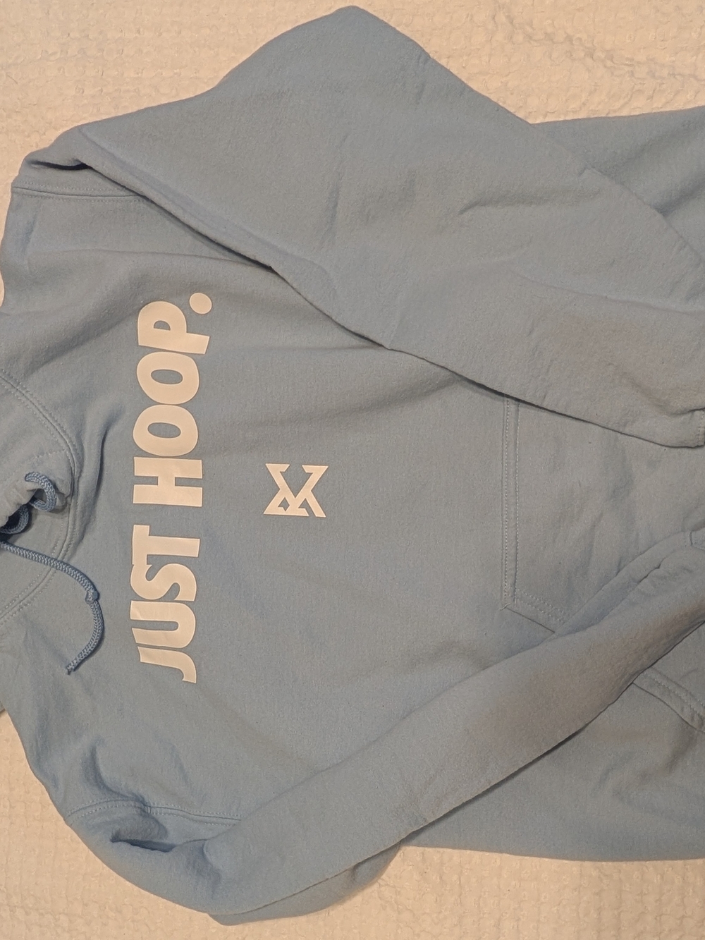 Gildan Kids Light Blue Hoodie with White "Just Hoop." Graphic